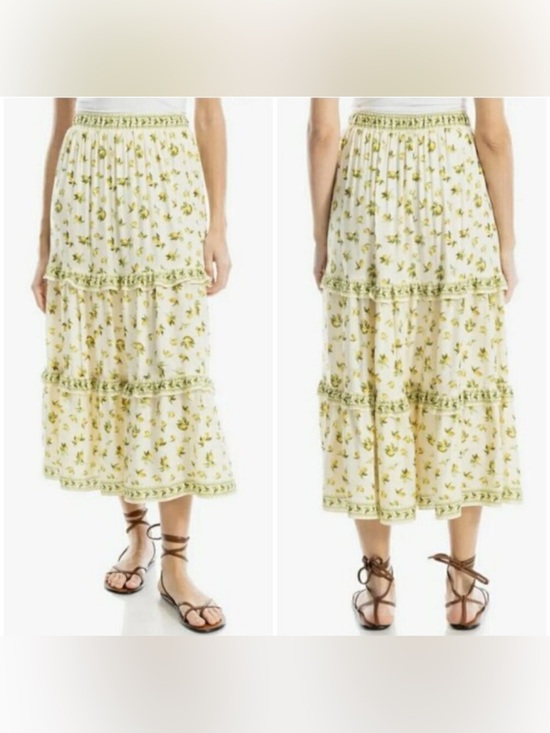 Max Studio Dresses & Skirts - Max Studio Cream Midi Skirt with Green Floral Print